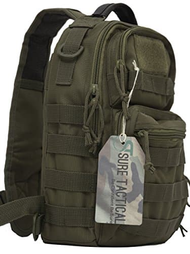 Sure Tactical Compact Sling Pack - Tactical Backpack, Molle Compatible - Olive Drab Green