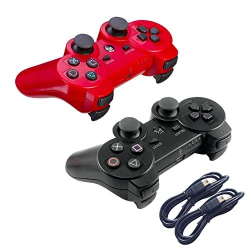 Kogoda Wireless Bluetooth Controller For PS3 Double Shock - Bundled with USB charge cord (Black and Red)
