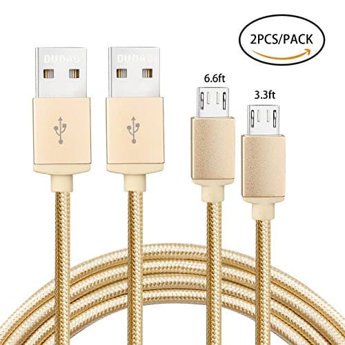 DUDAO 2 PACK 6.6ft Micro USB Cable Android Charger - Nylon-Braided Fast Sync Data Charging Cord for Samsung Galaxy S7 Edge S7 S6 S4 S3,Note 5 4 3 Motorola Sony Smartphones & More Gold