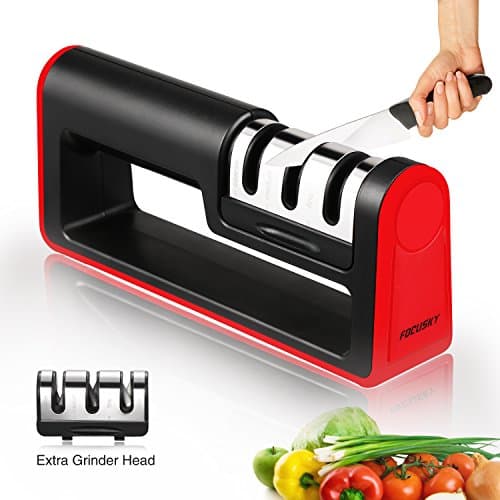 Kitchen Knife Sharpener,3-Stage Knife Sharpening Tool,Extra Grinding Head Included,Sharpens Dull Knives Effectively(Black) By Focuksy