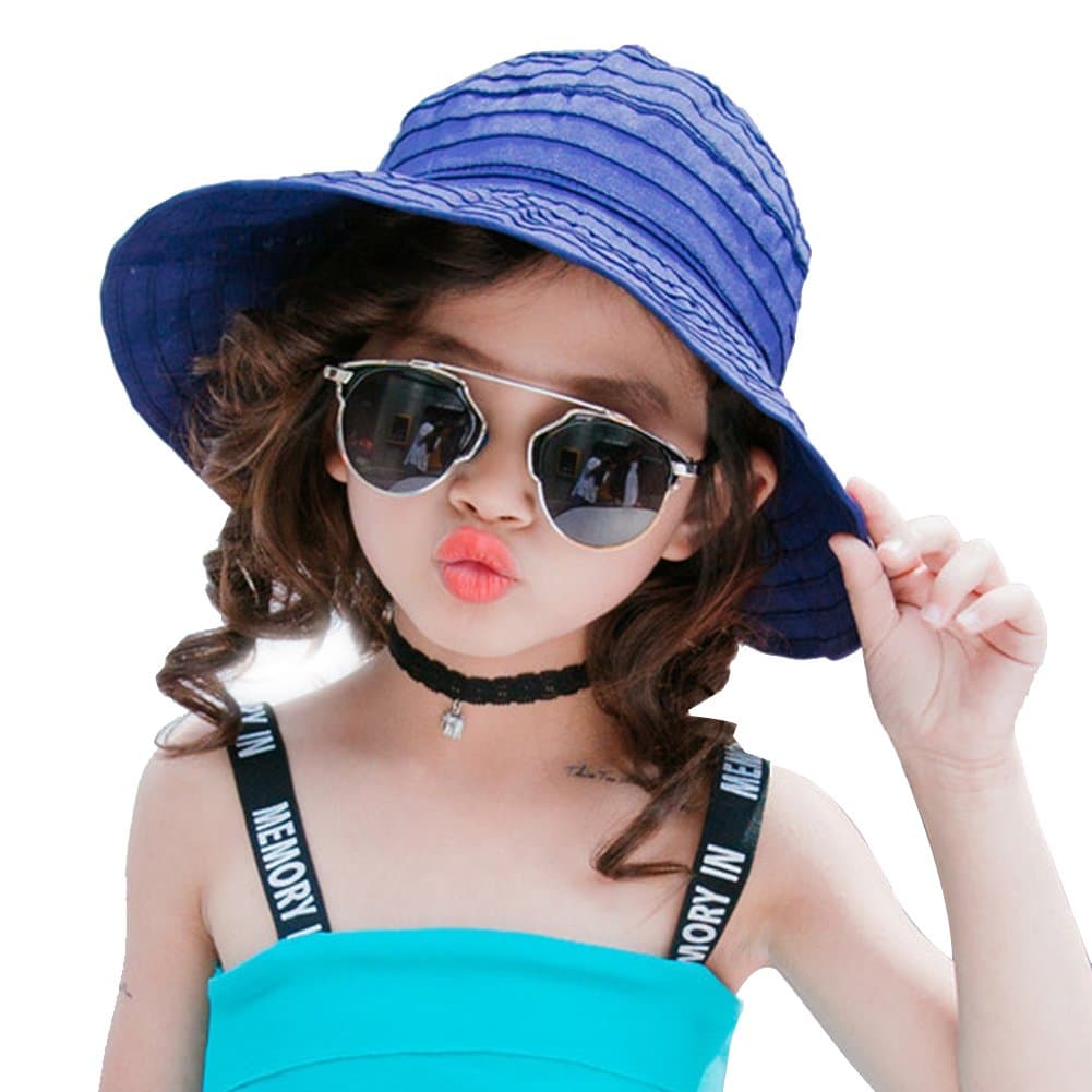 Summer Wide Brim Foldable Packable Sun Blocking Hat Floppy Beach Sand Pool UPF 50+ Visor Cap Women Ladies Kids Girls