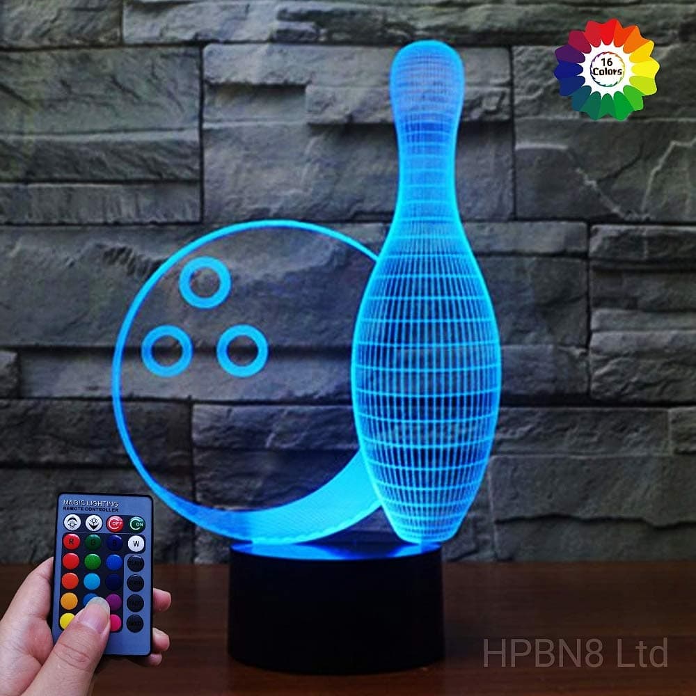 Creative Bowling Bottle 3D Night Light USB Powered Touch Switch Remote Control LED Decor Optical Illusion 3D Lamp 7/16 Colors Changing Brithday Home Room Decoration
