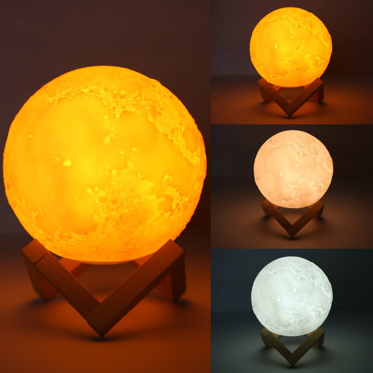 Moon Lamp Light, 3D Printed Touch Control LED Table Night Light, USB Rechargeable Decorative Lunar Desk Light for Bedroom, Living Room, Wine Bar(5.9 Inch)
