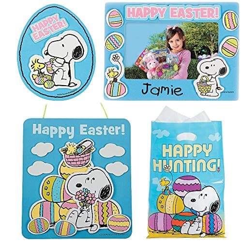 MJM Crafts Easter Craft Kit Peanuts Snoopy | Easter Decor Sign, Easter Magnetic Eggs, Easter Picture Frame & Easter Treat Bags | for Kids DIY Summer Toys Classroom Daycare Homeschool Art Project Gift