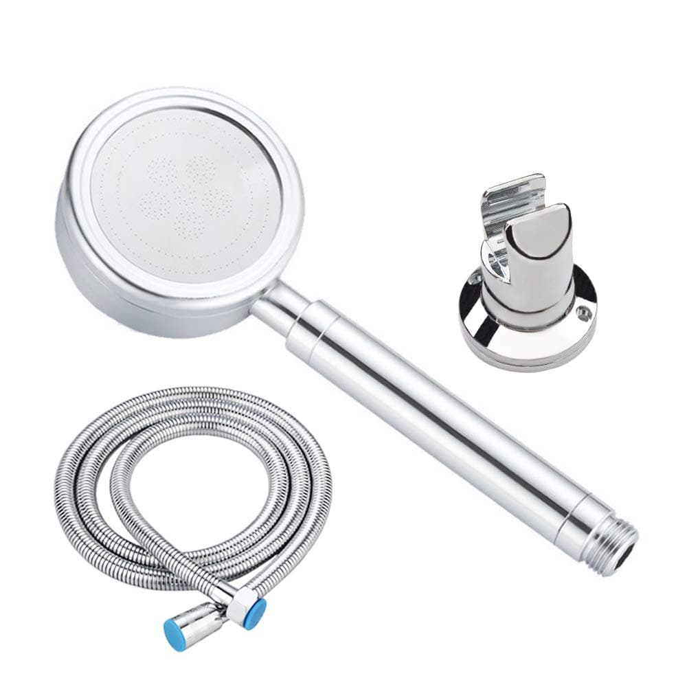 Solid Metal Hand Held Shower Head Set with Powerful Shower Spray against Low Pressure Water Supply Pipeline - with Shower hose and Adjustable Bracket - Enjoy a relaxing shower experience - Silver