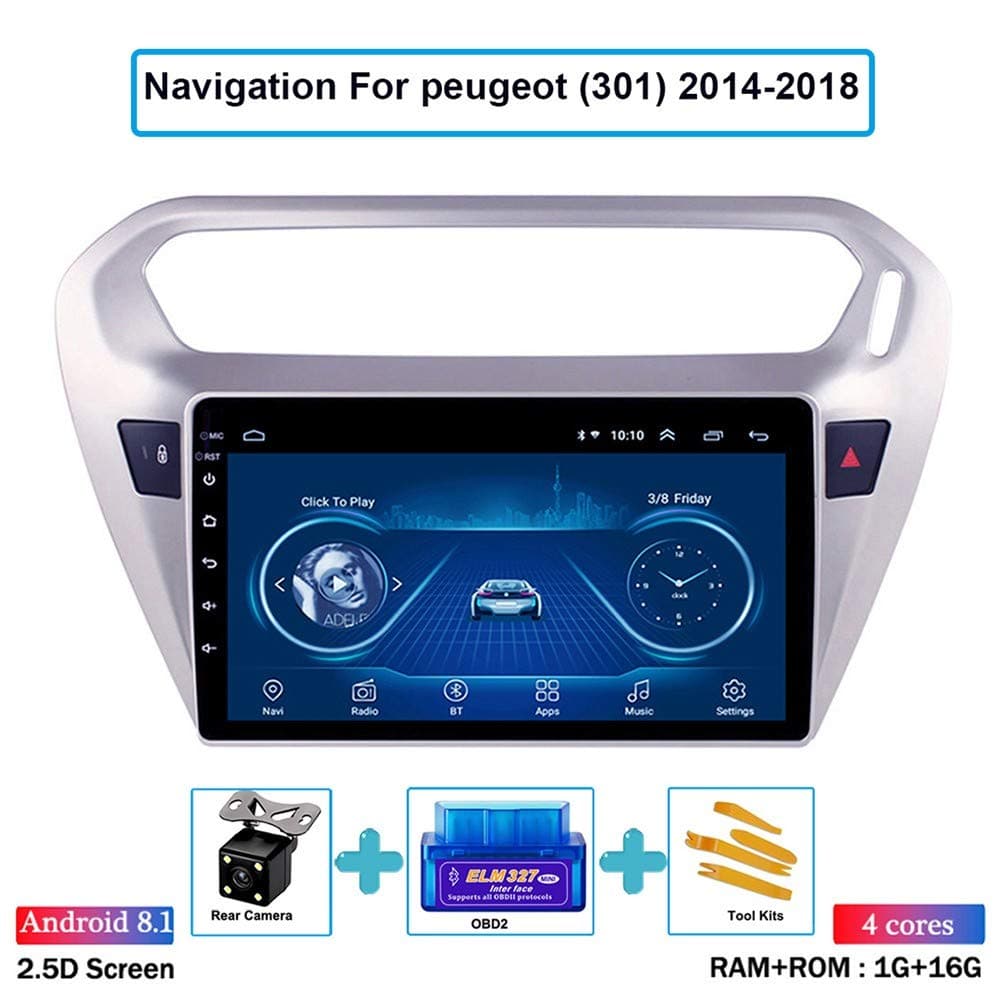 Android Bluetooth Car Stereos 9" Media Player with Canbus Decoder WiFi USB Support Mirror Link for Peugeot 301 2014-2018 (Include Rear View Camera/ OBD2)
