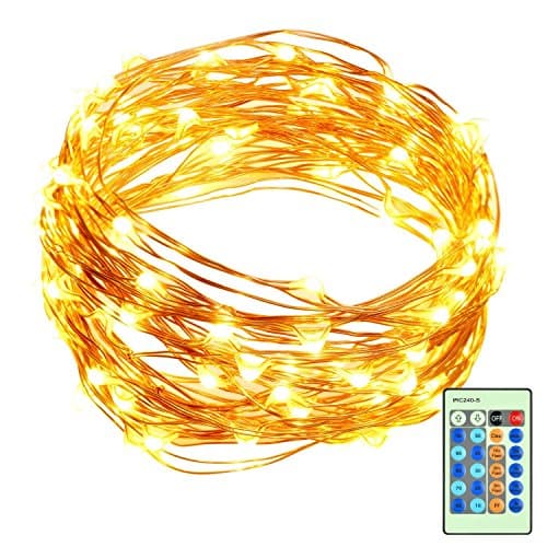 33ft LED String Lights Dimmable with Remote Control, ALPULON Waterproof Lights for Christmas Decorations,Parties,Bedroom,Patio,Garden,Gate,Yard,Outdoor(Copper Wire Lights, Warm White)
