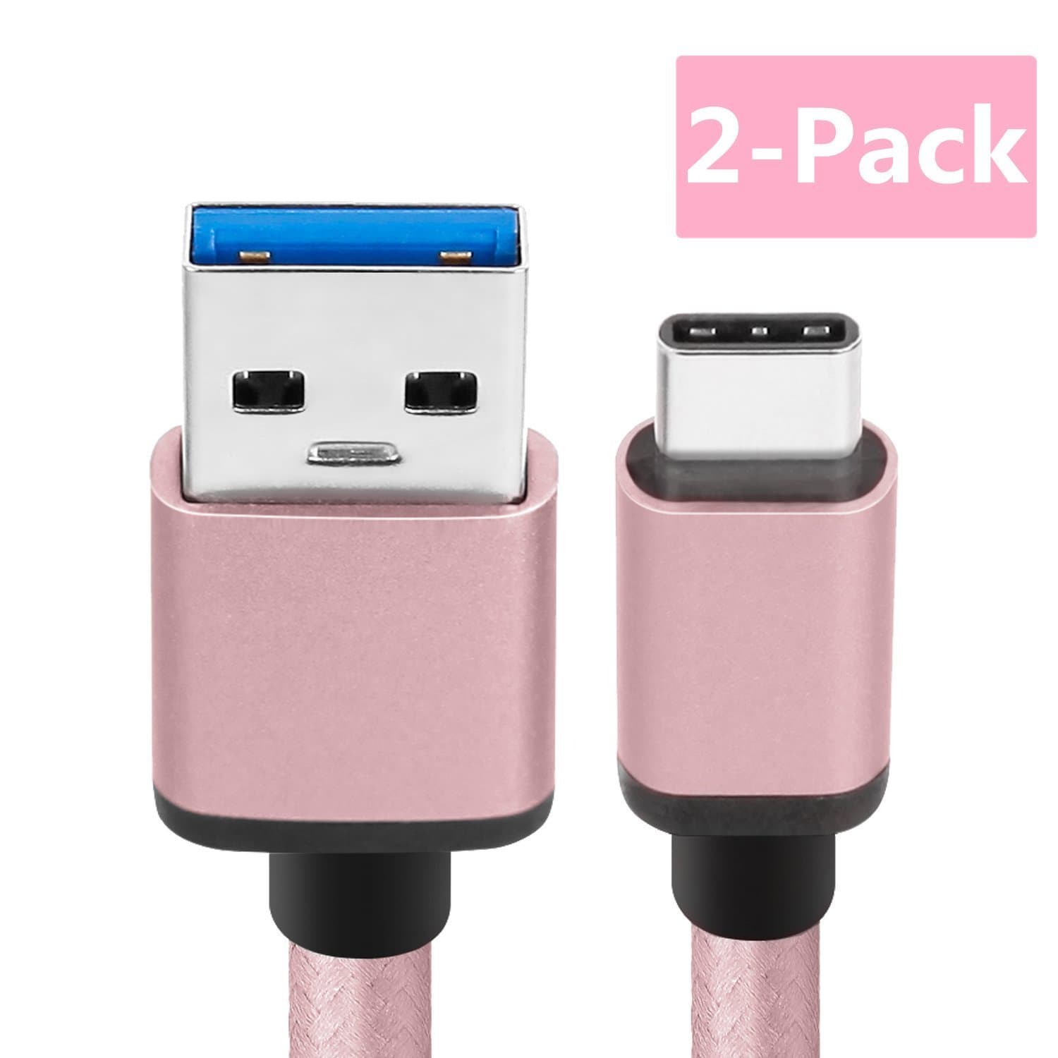 Samsung Galaxy S8 Type C Cable, CeeOne 2-Pack 3.3ft / 1m USB 3.1 Type C Super speed Nylon Braided USB C Charger Cable Cord for Galaxy Note 8 / S8 / S8 Plus, LG G5 / G6, Nokia 8 / 9, Google Pixel / Pixel2 XL, Nexus 5X / 6P, Huawei P9 / P10, Mate 9 / Mate 10, OnePlus 2 / 3 / 5 / 5T and More (3.3ft / 1m, Pink)