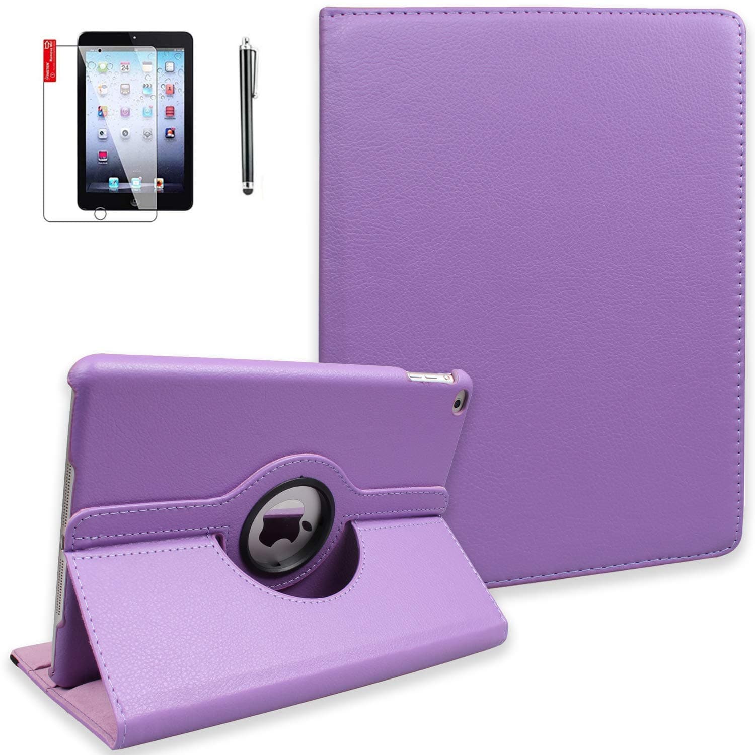 iPad 9.7 inch 2nd 3rd 4th Generation Case with Screen Protector and Stylus - Model A1395 A1416 A1458-360 Degree Rotating Stand, Auto Sleep Wake, Shockproof, Scratchproof -MD510LL/A (Light Purple)