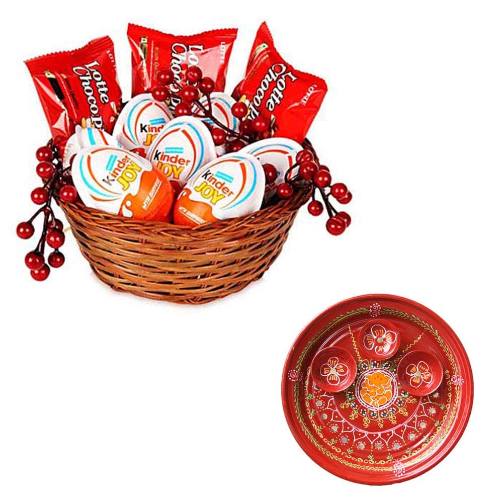 SFU E Com SFU E Com Lotte Choco Pie and Kinder Joy Holi Gift Combo | Holi Chocolate Combo Hamper | Holi Pooja Thali | 395