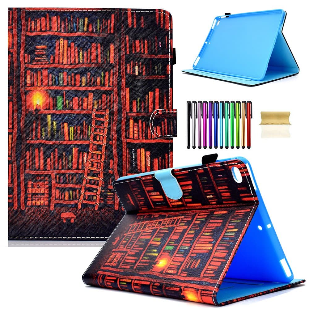 Bookcase Pattern iPad 9.7 inch 2018 2017 Case/iPad Air Case/iPad Air 2 Case PU Leather Folio Smart Cover with Auto Sleep Wake Stand Wallet Case for Apple iPad 6th/5th Gen,iPad Air 1 2 (Brown2)