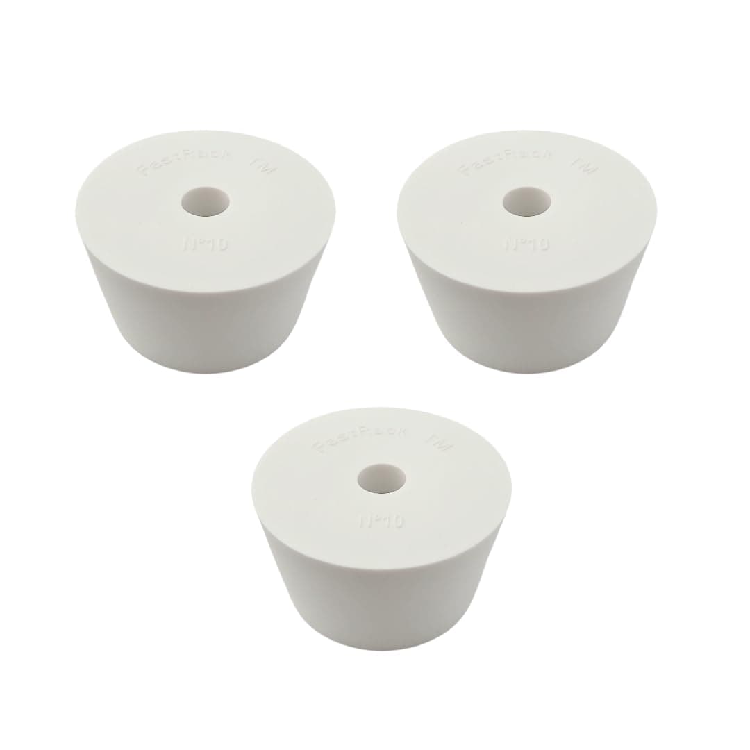 FastRack Drilled Rubber Stopper (#10-3 Pieces) | Solid Rubber Stopper Bungs for use with Fermentation Airlock | Durable Carboy Bung |Tapered Bung for Corking Home Brewing Glass Carboys