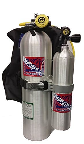 Pony Bottle 19 CU FT Setup with Quick Draw Bracket and Regulator Pressure Gauge ON The First Stage Quick Draw Pony Bottle Holder Bracket Attaches to Your BCD for Scuba Diving Back UP System