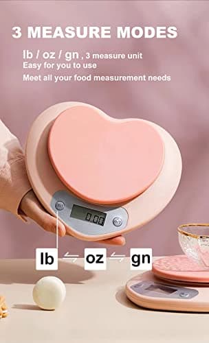 YRY Pink Kitchen Scale - Large LCD Display, Tare Function, 11 lbs(5kg) Capacity, 0.03 oz.(1g) Precise Graduation, ML and Oz Unit for Liquids and Solids - Ideal Food Scale for Baking & Cooking (5kg/1g)