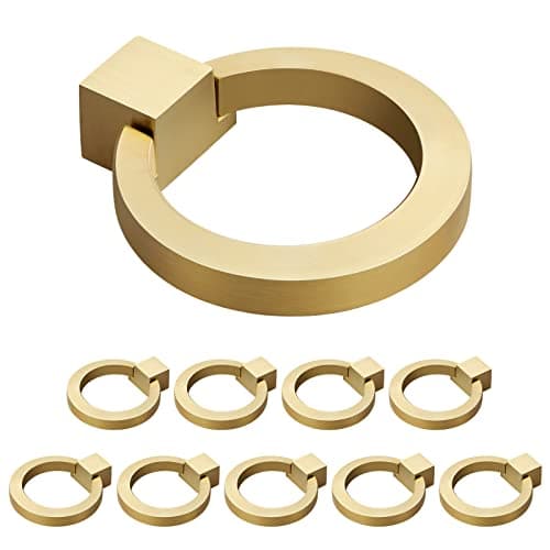 WEAVERBIRD Zinc Alloy Cabinet Knobs Gold Kitchen Hardware Drawer Pulls Rings Brushed Brass Single Hole Handles 1.57" Diameter, Pack of 10