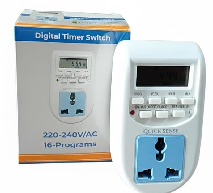 Quick sense (Qs-T1) : 230 Volt (24x7) Digital Programmable Timer Electronic Timer230V 24x7 Energy Saving Socket Type Digital Programmable Plastic Electronic Timer (White)
