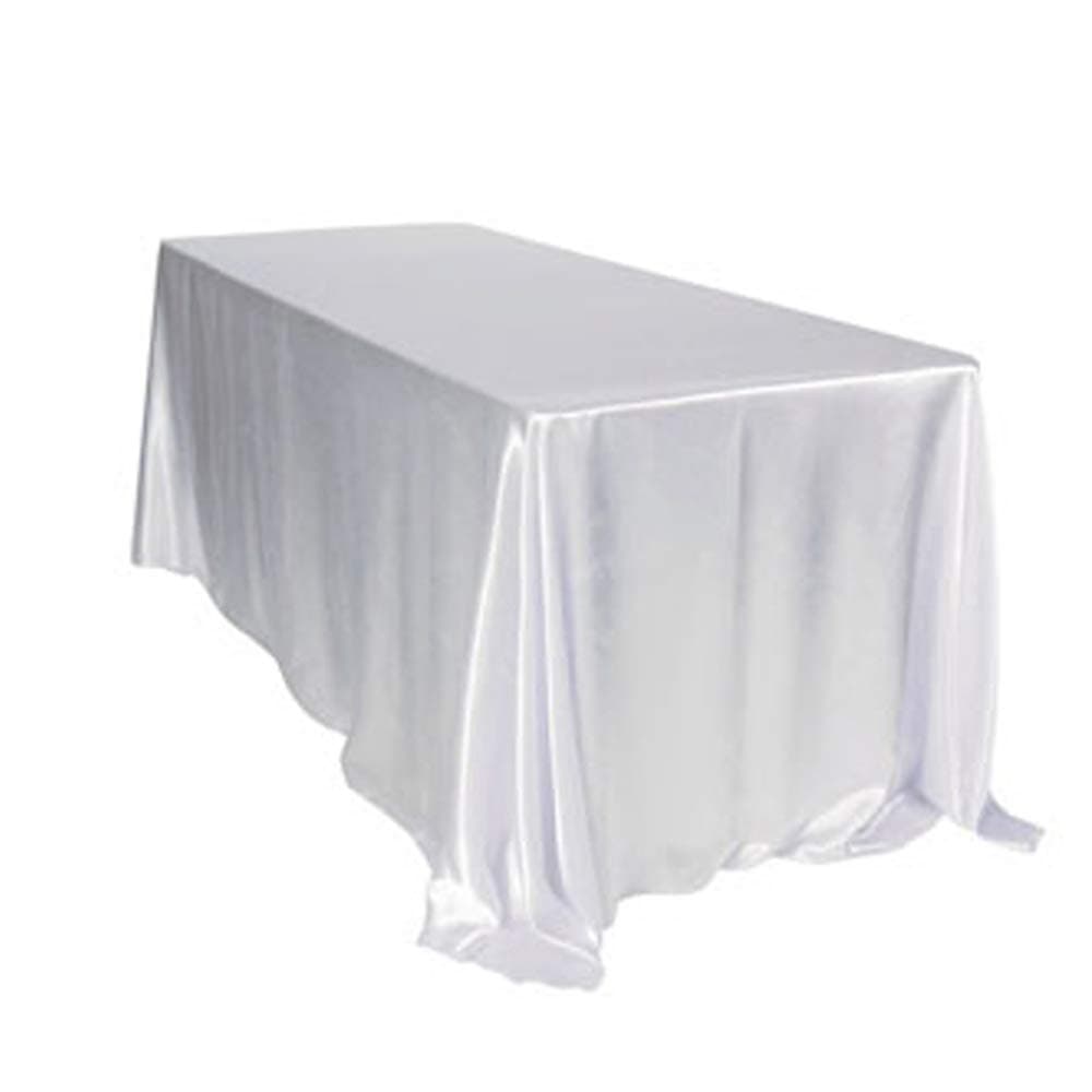 Rectangle Tablecloth Satin Fabric Square Table Cover for Buffet Table Parties Holiday Dinner Wedding Banquet Decoration (90 x 132 inch, White)
