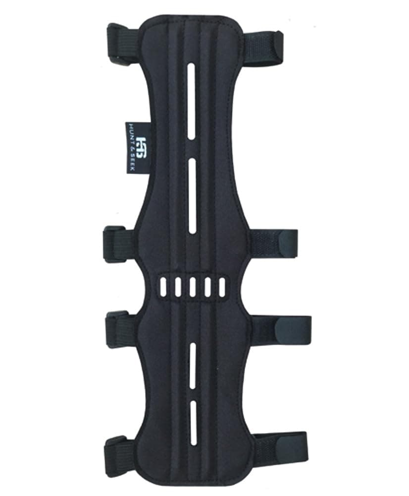 Fabric Archery Arm Guard 4 Hook-and-Loop Adjustable Straps Hunting Arm Guard Forearm Wrist Protector Archery Bracer Adult Unisex - Black