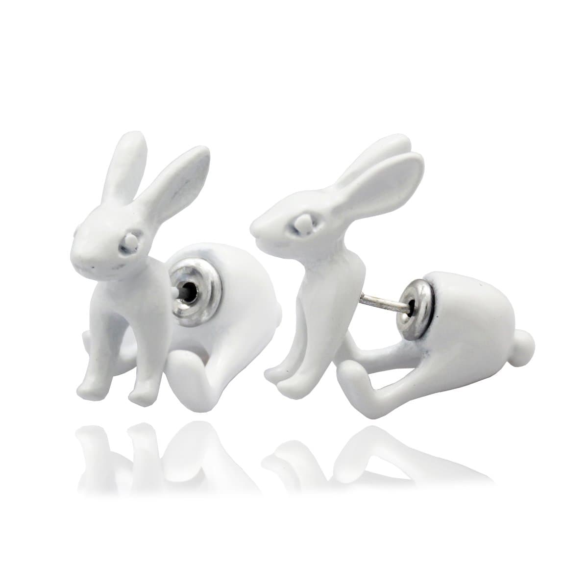 1Pair 3D March Hare Rabbit Earrings Ear Studs Easter Bunny Bohemian Fairytale Wonderland Fake Ear Taper Plug Women Girls