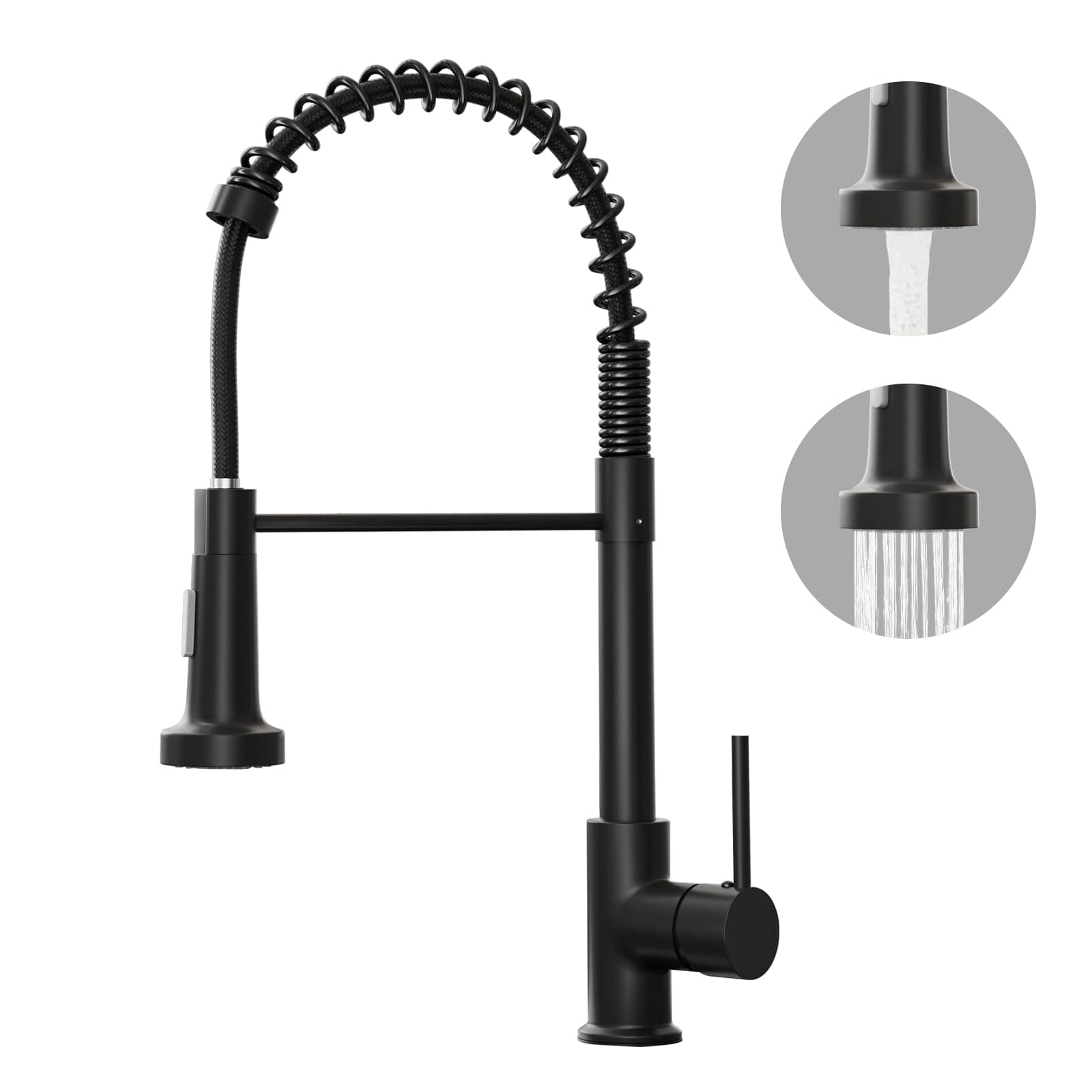 BESy Matte Black Kitchen Sink Tap, 2 Function Kitchen Sink Mixer Taps with Pu...