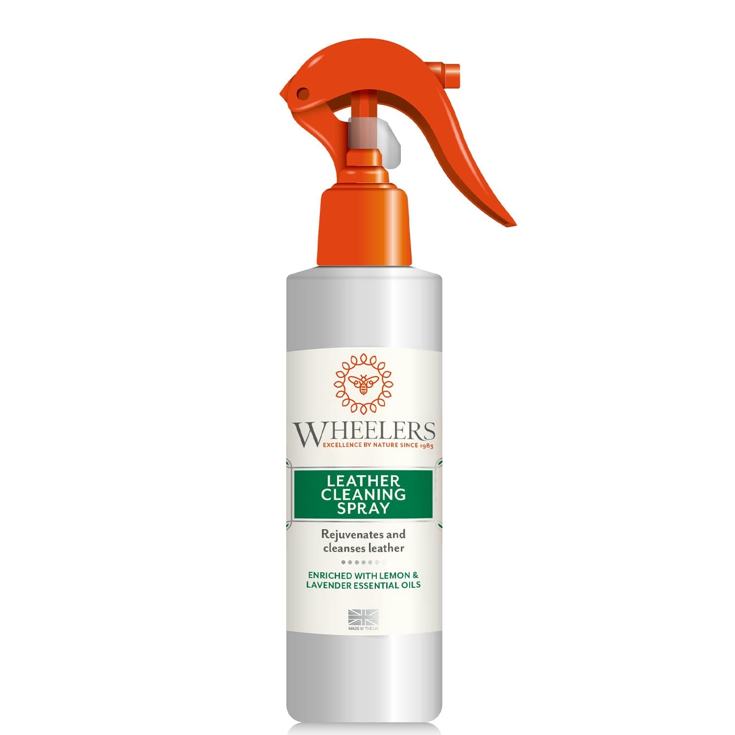 Wheelers Natural Leather Cleaning Spray (300ml) Infused with Lemon and Lavender Essential Oils, Plant-Based Leather Restorer for Sofas, Car Seats, Shoes, Jackets, Belts and More - Made in UK