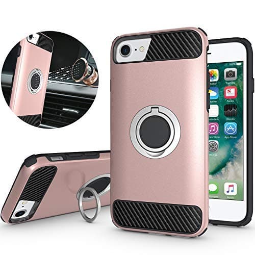 iPhone SE 2020 Case,iPhone 6S Case,iPhone 7 Case,iPhone 8 Case,NiuBox 360 Degree Rotating Metal Ring Holder Kickstand Shock Absorption Protective Phone Case for iPhone SE 2nd Generation-Rose Gold