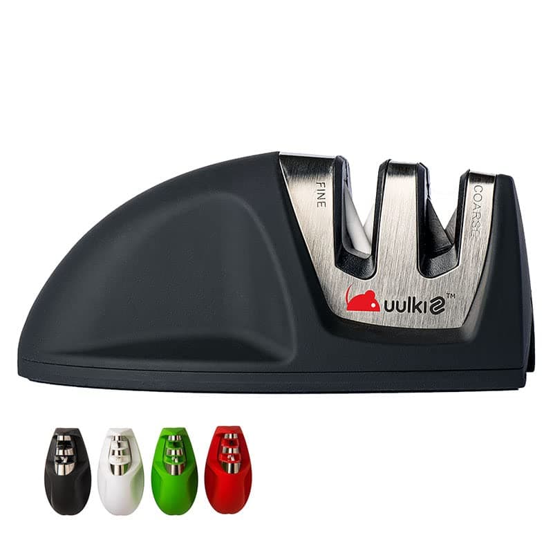 UulkiKnife Sharpener Small Compact (Black) – Sharpening in Two Steps - Easy to Store in Any Kitchen (Black)