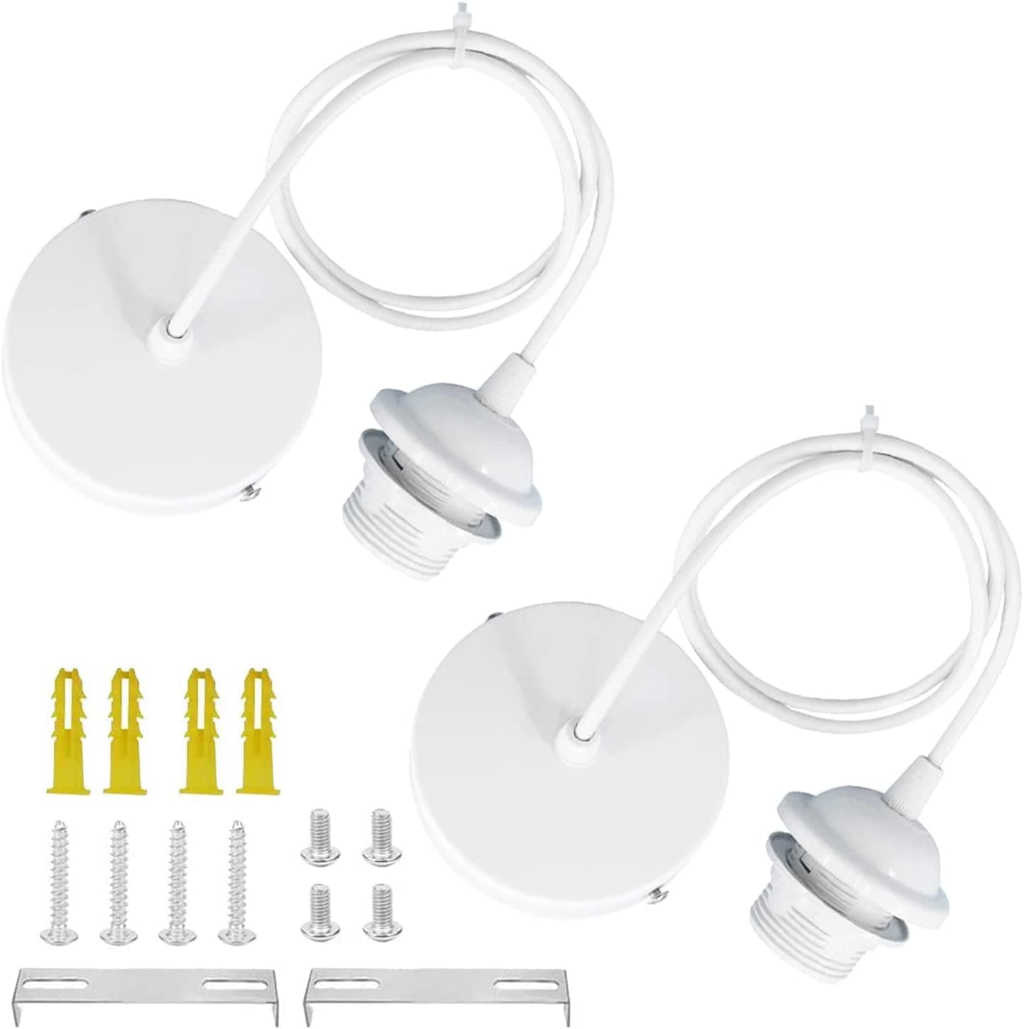 2 Pack E27 Pendant Light Ceiling Rose Set With 1M Cable - Modern White Fitting for Ceiling Pendant Lights
