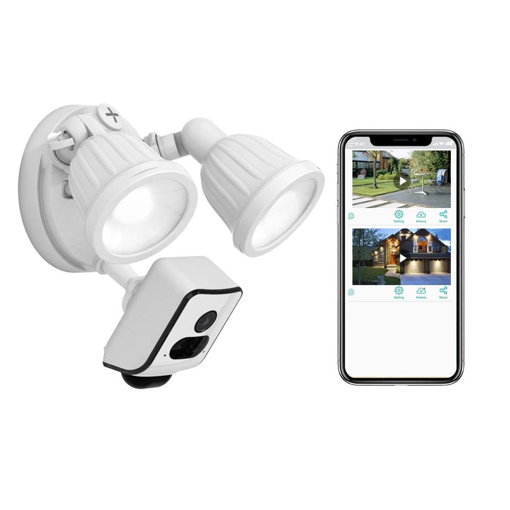 Floodlight Camera Home Security WiFi Camera with HD Live Streaming,Motion Sensor, Two-Way Talk,Siren Alarm,Support Cloud Storage and 16 GB SD Card Included,L800CE(White)