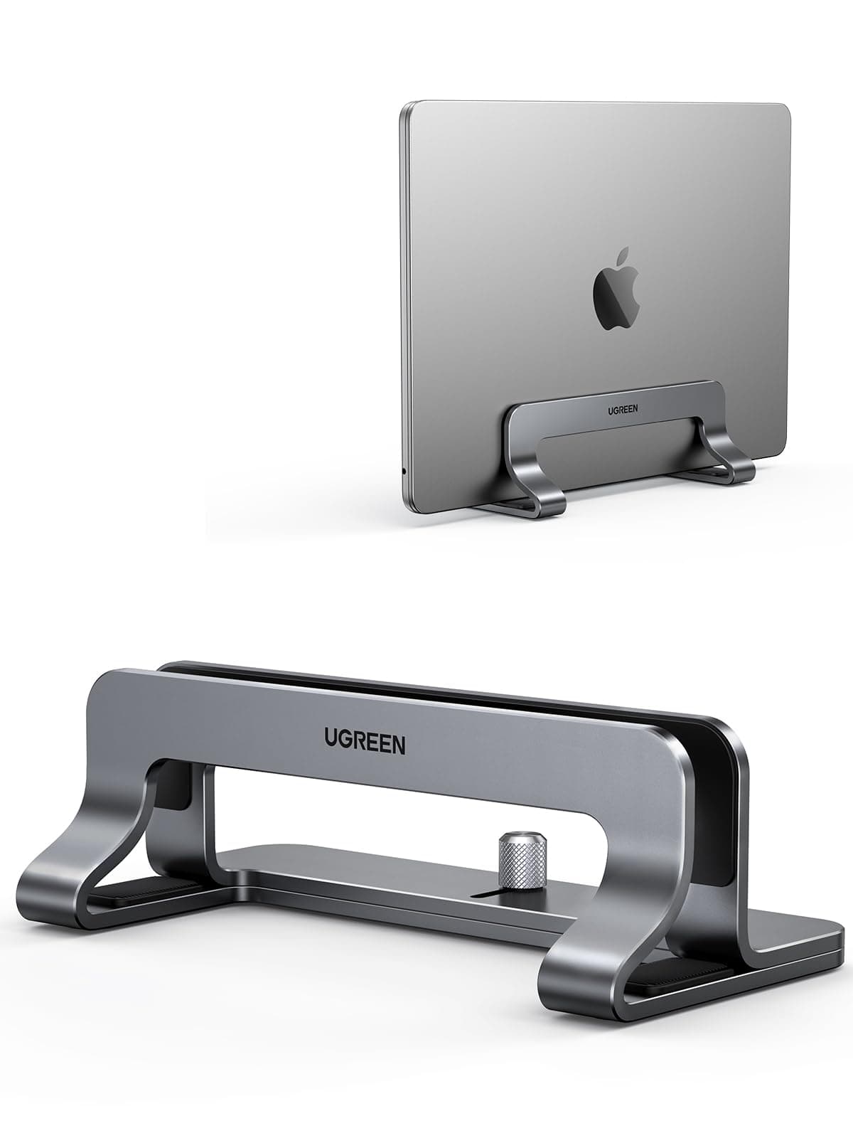 UGREEN Vertical Laptop Stand, PC Stand, Vertical Storage, Adjustable Width, Aluminum Alloy, Silicone Rubber, Scratch-Resistant, Compatible with All Mac, Surface, iPad, HP, etc. (Gray)