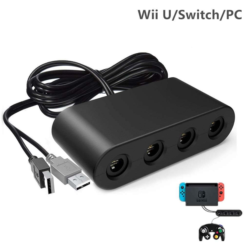 Gamecube Controller Adapter 4 Port Black Gamecube Adapter for Switch Controller Adapter Compatible with Wii U -Plug & Play, No Drivers Needed