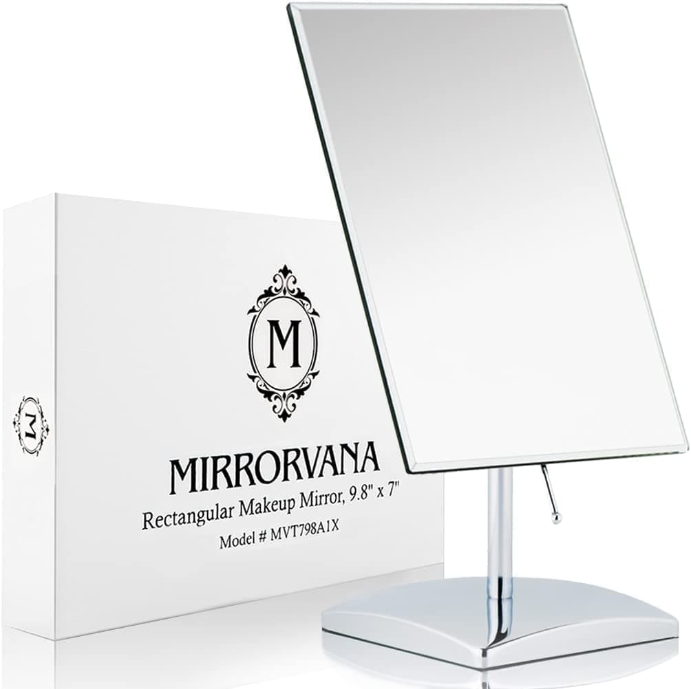Large Table Desk Mirror with Stand for Office Desktop, Makeup Vanity and Bathroom Countertop - Personal Adjustable Face Mirror - 9.8" x 7"