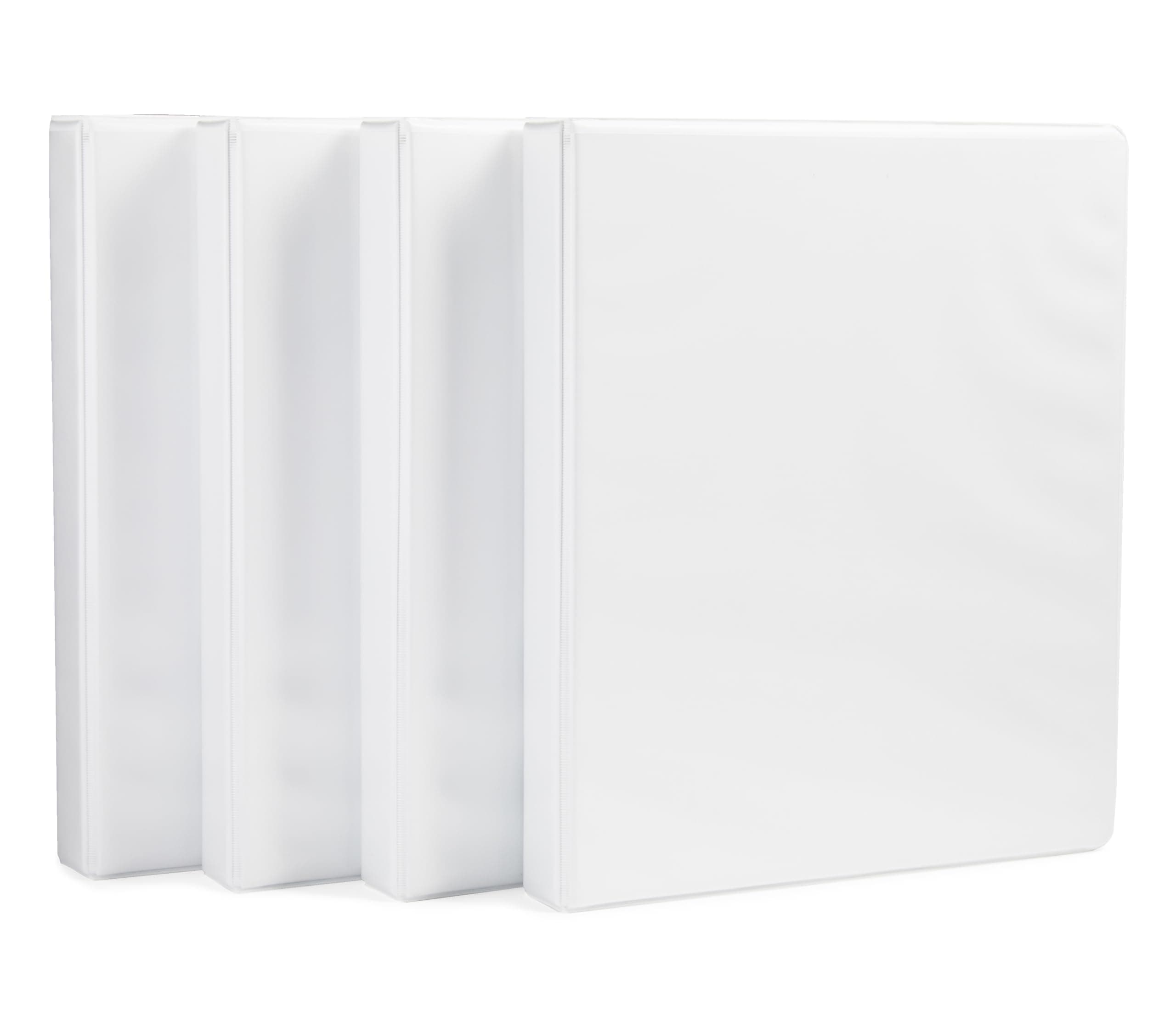 Amazon Basics 3 Ring Binder, 1 Inch D-Ring, Clear Overlay, Pockets for Storage and Organization, White, 4 Pack