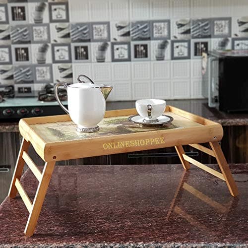 Onlineshoppee Wooden Foldable Breakfast Serving Bed Table