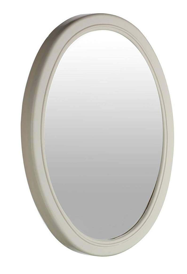 Plastic Oval Shape Wall Mount Mirror with Frame (Ivory 10 x 13 Inch)