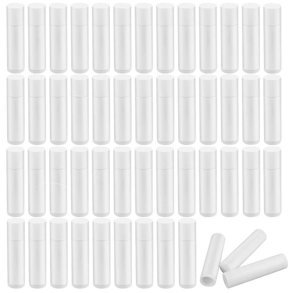 50 PCS Lipstick Container, Refillable DIY Lip Gloss Container, Empty Plastic Tube Balm with Lid, for DIY Homemade Lipstick, White