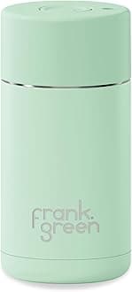 frank green Reusable Cup with Push-Button Lid, Triple Wall Vacuum Insulated Coffee Cup Travel Mug, Ceramic Lined Flask for Hot and Cold Drinks, Stainless Steel - Mint Gelato, 12oz/340ml