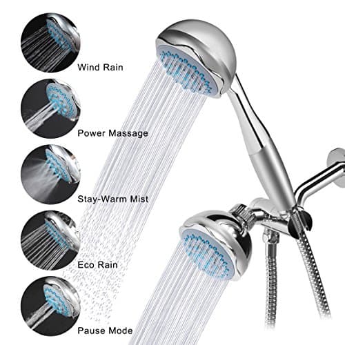 Two Head Shower-Head, Kictic Full-Chrome 24 Function Ultra-Luxury 3-way 2 in 1 Shower-Head /Handheld-Shower Combo,6 settings include
