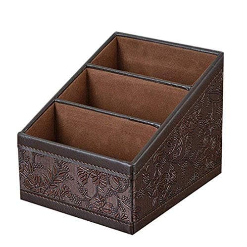 3 Slot Compartments Multifunctional PU Leather Remote Control/Controller TV Guide/Mail/CD Organizer/Caddy/Holder (Retro Flower)