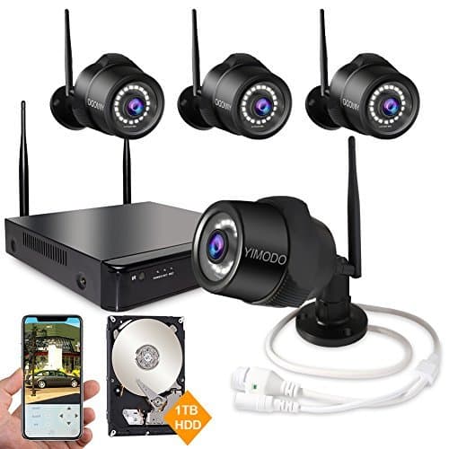Rraycom 4CH 1080P HD NVR Wireless Security Camera System,4PC 2.0MP Weatherproof Indoor/Outdoor Survillance Cameras with 115ft Night Vision,Support Smartphone Remote View with 1TB Hard Drive