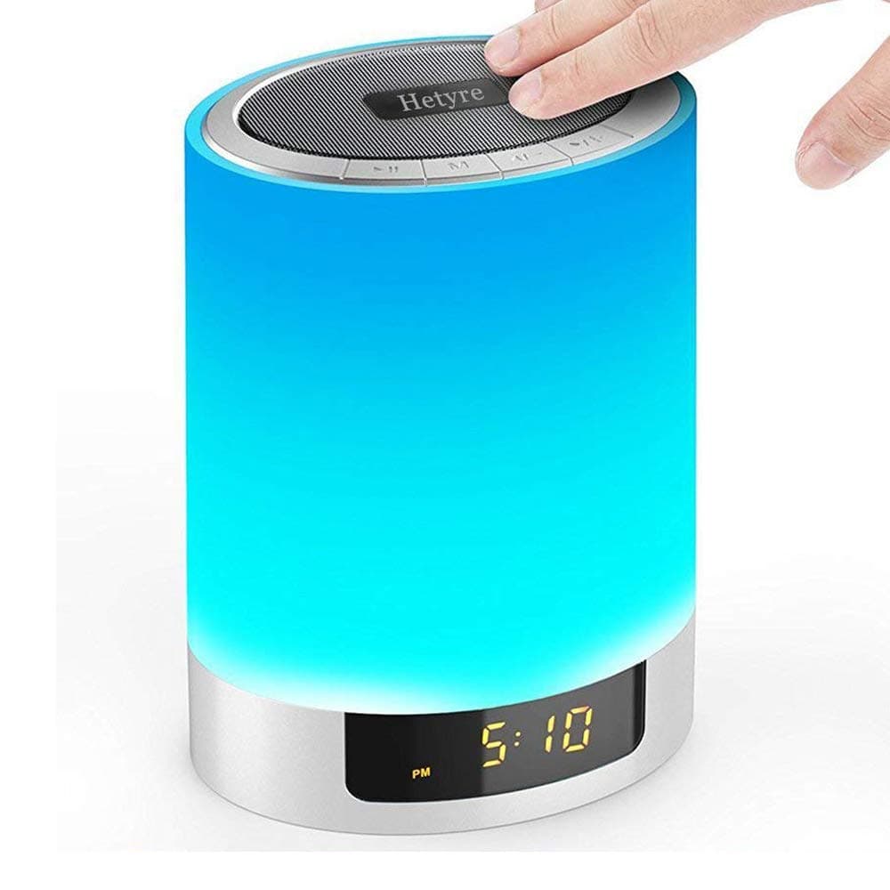 Night Lights Bluetooth Speaker, Hetyre Touch Sensor LED Table Lamp Dimmable RGB Multi-Color with Alarm Clock, TF Card Slot, Hands-Free Calls, Best Gift for Kids, Party, Bedroom, Outdoor