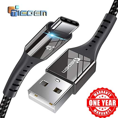 TIEGEM™ 2.5A Type C USB Cable for Type C Devices Fast Charging 480mbps Data Sync Nylon Braided Wire With Long & Strong Connector - 2 Meter (Type-c-TGM2-Black-2mtr)