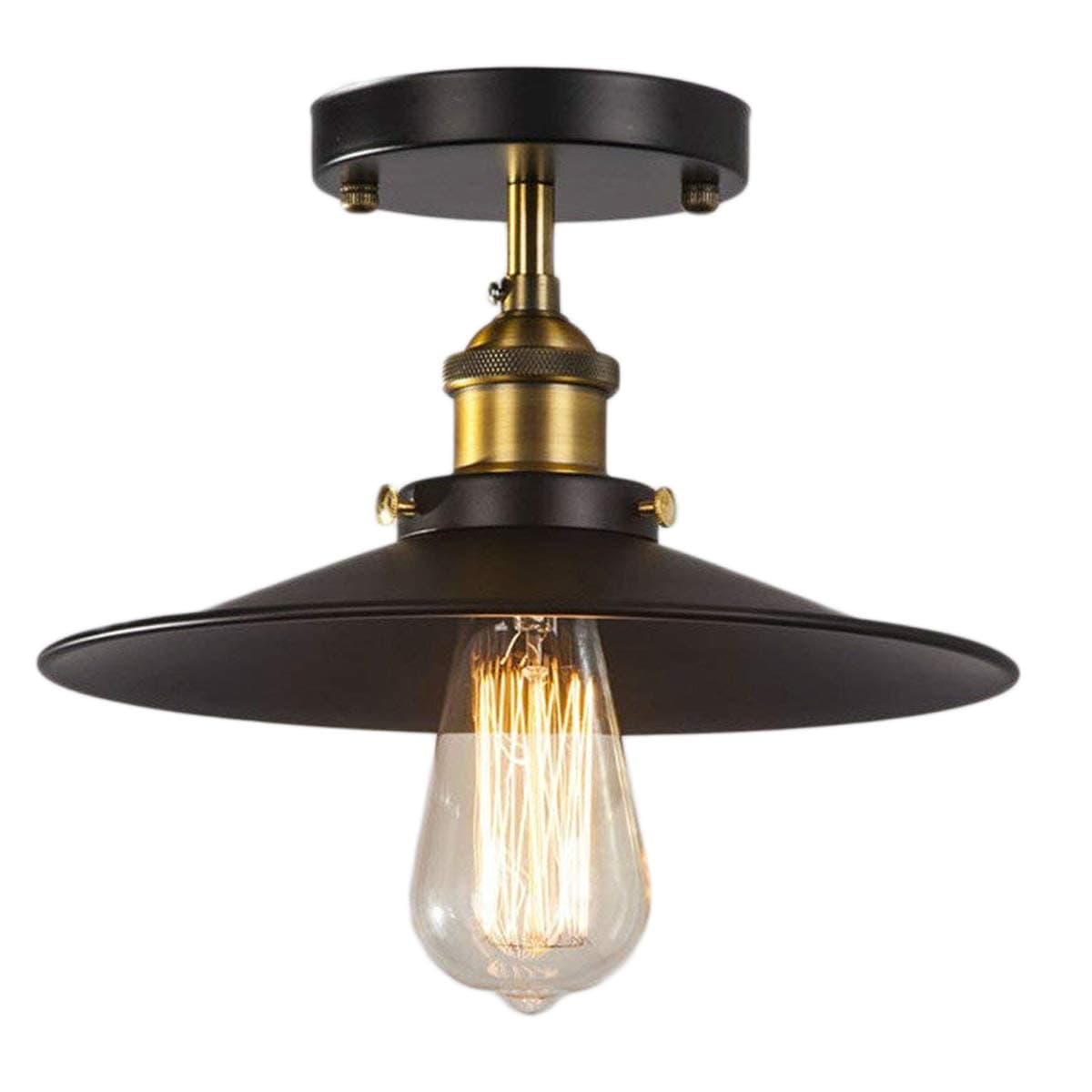 FadimiKoo Semi-Flush Mount Ceiling Light E26 E27 Base Black Antique Industrial Ceiling Fixture for Hallway Porch Bedroom Kitchen,1 Pack