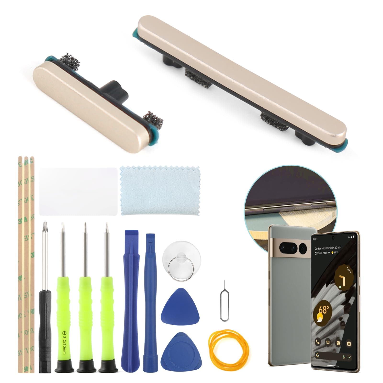 Power Volume Button Key for Google Pixel 7 Pro Power On Off Switch Button Key Replacement Side Buttons Accessories Repair Parts (Golden)