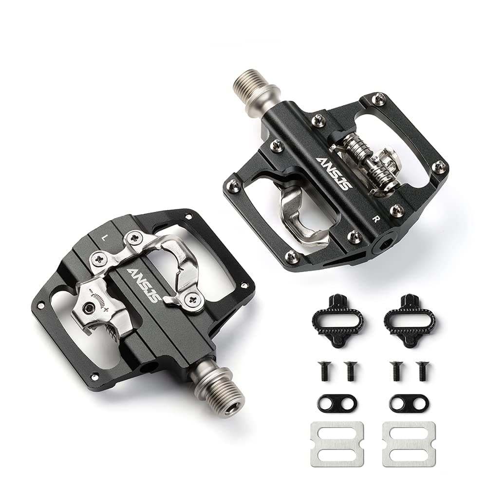 MTB Mountain Bike Pedals Dual Function/Sided Platform Compatible with SPD Clipless Pedal 3 Sealed Bearings Lightweight Aluminum 9/16″ Bicycle Pedals with Cleats for Road(M213)