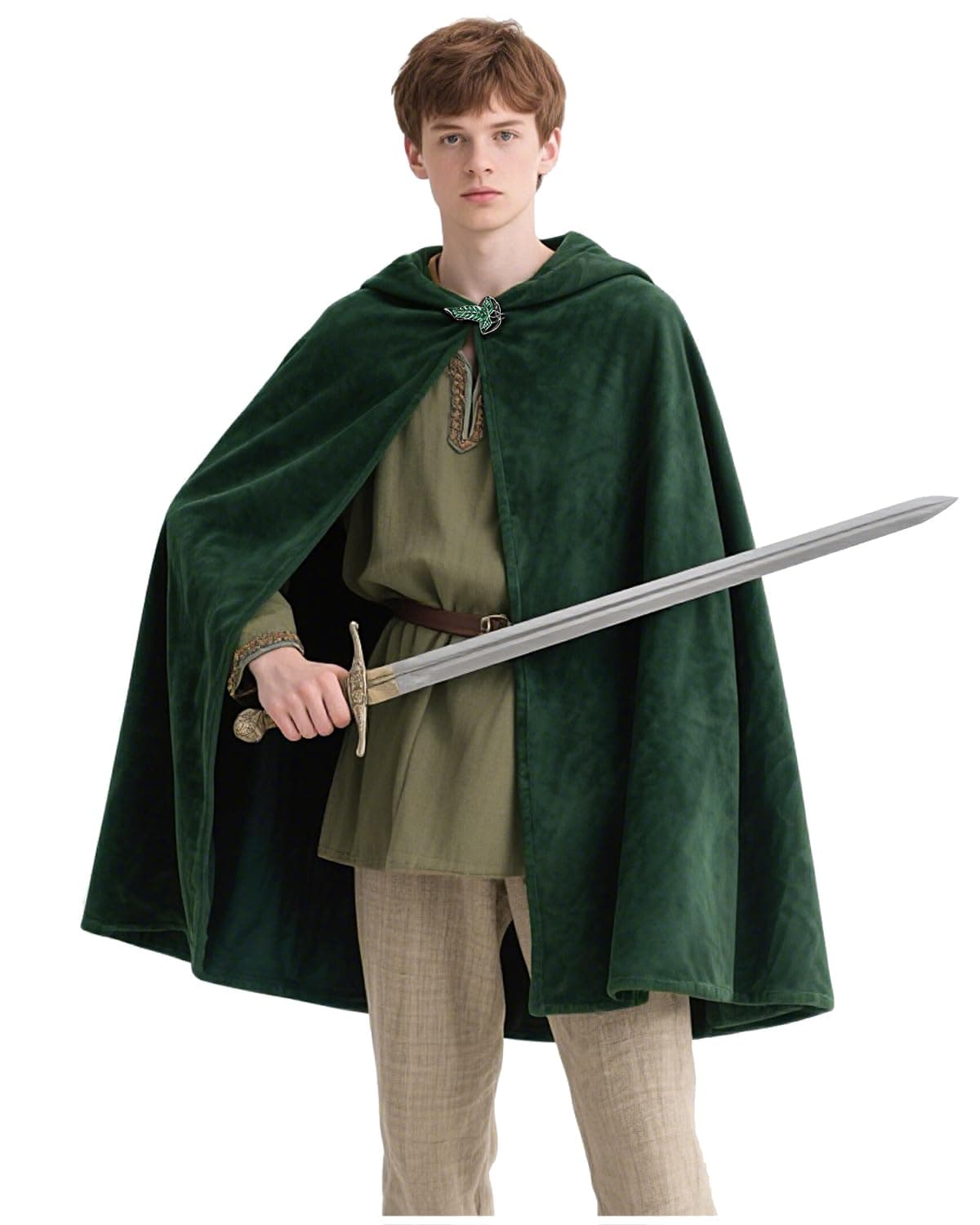 Joukavor Hobbit Cloak with Leaf Brooch Frodo Baggins Cape Aragorn Costume