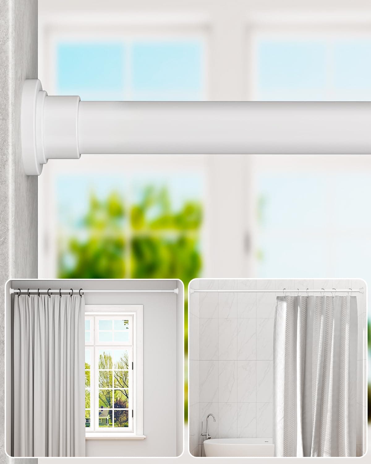 ALLZONE Shower Curtain Rod Tension No Drill, 42-83 Inches,Heavy Duty Tension Curtain Rod, Rustproof Shower Rods for Bathroom, Adjustable Spring Tension Rods for Windows,White