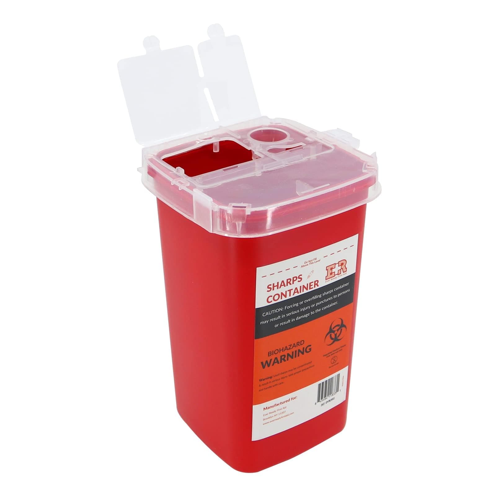 Sharps Container with Split Lid Design and Locking Mechanism for Sharp Waste Disposal, 1 Quart