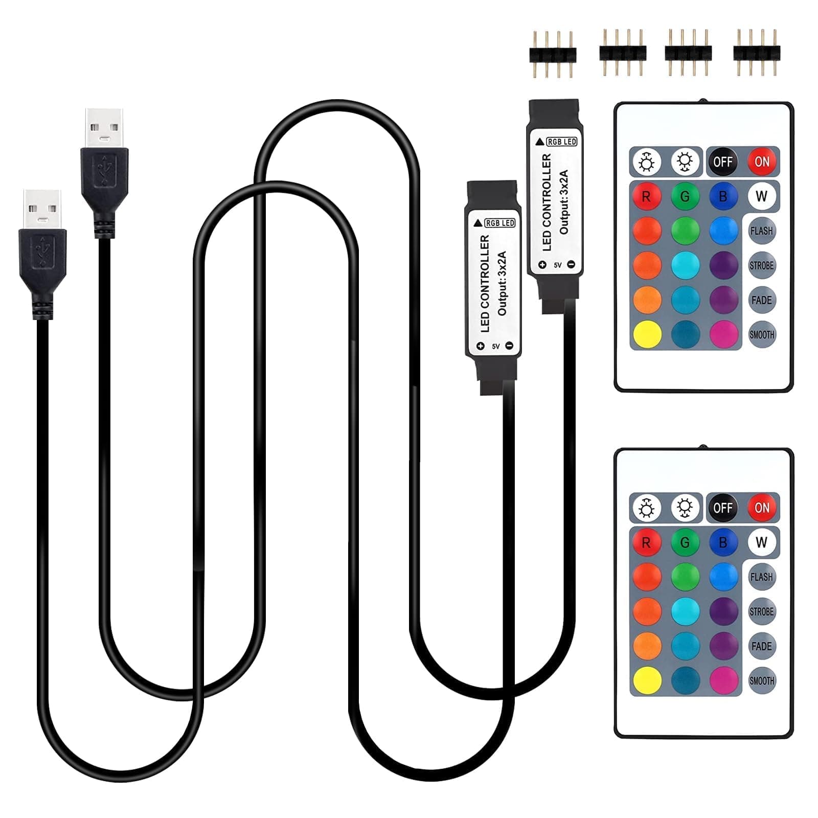GxileeUSB Led Light Controller, 5V Led Light Remote Replacement with 24 Key Infrared Remote for 5v 4 pin 5050 2835 RGB LED Strips, 2 Pack(Not APP Control)