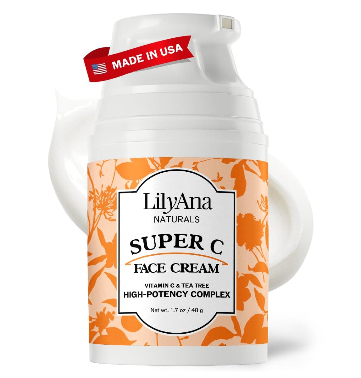 LilyAna Naturals Face and Neck Moisturizer for Women and Men - Moisturizer Face and Neck Cream for Dry Skin and Dark Spot Brightening (Super C, 1.7oz)